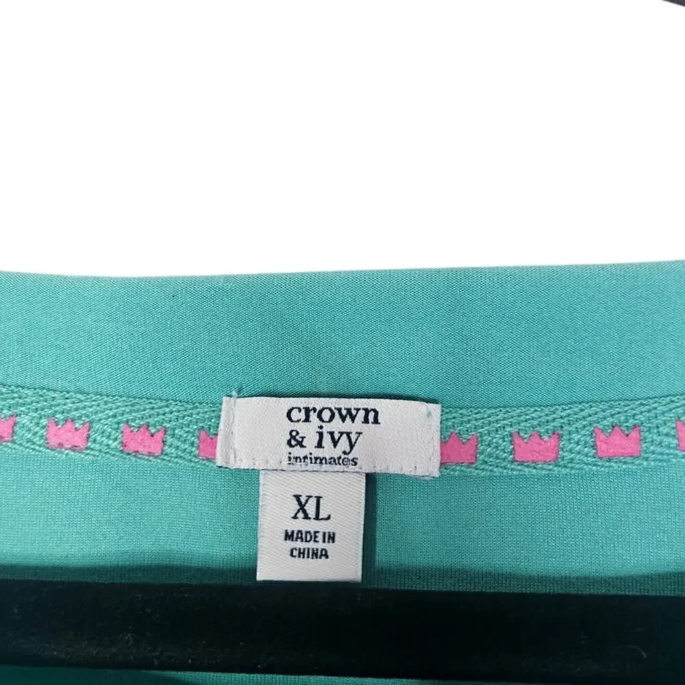 NEW Crown Ivy Yummy XL Teal Green Christmas Pajama Sleep Shirt Rocking Around